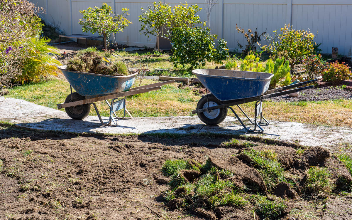 Wheelbarrow of sod to be installed by Hot Shot Sprinkler Repair & Landscape.